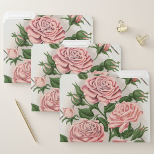 Vintage Pink Rose Botanical Cottagecore Art File Folder