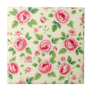 Vintage Pink Rose Bouquet Pastel Floral Chintz  Ceramic Tile