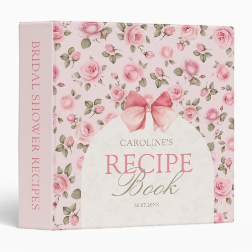 Vintage Pink Rose Bridal Shower Recipe Book 3 Ring Binder