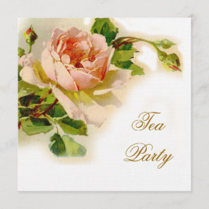 Vintage Pink Rose Bridal Tea Party Invitation
