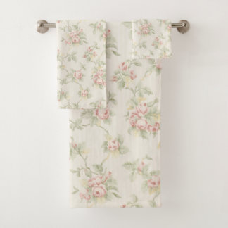 Vintage Pink Rose Cottagecore Floral Pattern Bath Towel Set