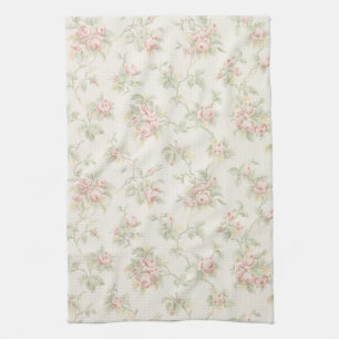 Vintage Pink Rose Cottagecore Floral Pattern Kitchen Towel