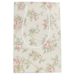 Vintage Pink Rose Cottagecore Floral Pattern Medium Gift Bag