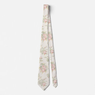 Vintage Pink Rose Cottagecore Floral Pattern Neck Tie