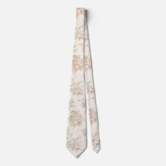 Vintage Pink Rose Cottagecore Floral Pattern Neck Tie