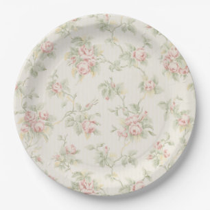 Vintage Pink Rose Cottagecore Floral Pattern Paper Plates