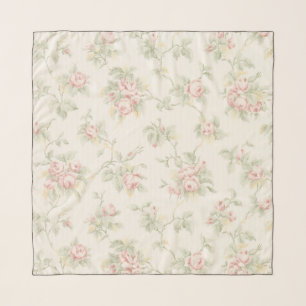 Vintage Pink Rose Cottagecore Floral Pattern Scarf