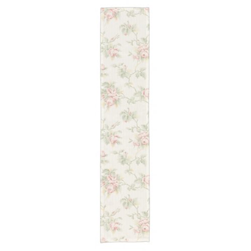 Vintage Pink Rose Cottagecore Floral Pattern Short Table Runner