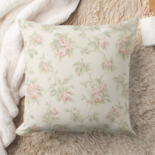 Vintage Pink Rose Cottagecore Floral Pattern Throw Pillow