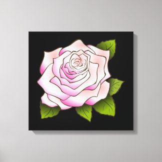 Vintage Pink Rose Drawing Black Stretched Canvas