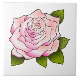 Vintage Pink Rose Drawing Ceramic Tile