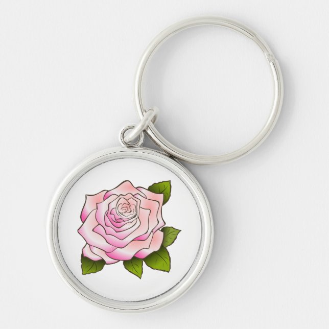 Vintage Pink Rose Drawing Keychain (Front)