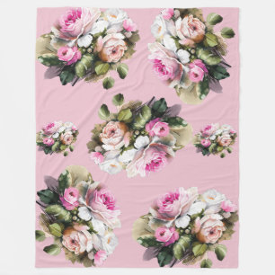 Vintage Pink Rose Fleece Blanket