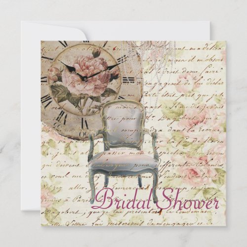 Vintage Pink Rose Floral Bridal Shower Invitation