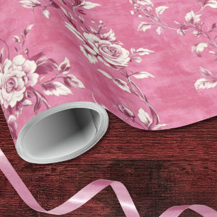 Vintage Pink Rose Floral Chinoiserie Decoupage Wrapping Paper