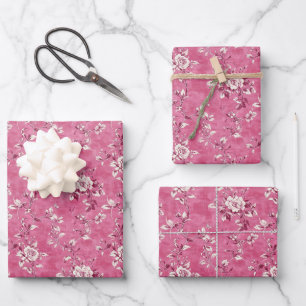 Vintage Pink Rose Floral Chinoiserie Decoupage Wrapping Paper Sheets