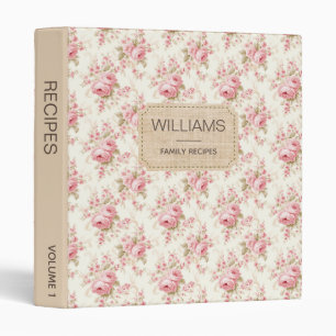 Vintage Pink Rose Floral Custom Family Recipes 3 Ring Binder