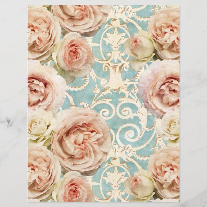 Vintage Pink Rose Floral Damask Scrapbook Paper Zazzle Com