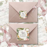 Vintage Pink Rose Floral Monogram Return Address Classic Round Sticker<br><div class="desc">"Vintage Blush Pink, White and Yellow Rose and Peony Floral Monogram Return Address stickers." Round return address envelope seal with your monogram, name and address. Soft white and gray wooden textured background with black text and vintage botanical floral and bird paper pattern design that was created by internationally licensed artist,...</div>