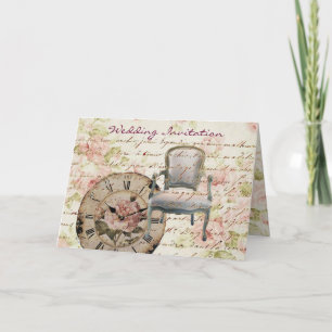 Vintage Pink Rose Floral steampunk Wedding Invitation