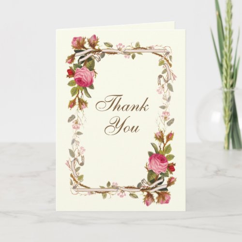 Vintage Pink Rose Floral Swag Thank You Card