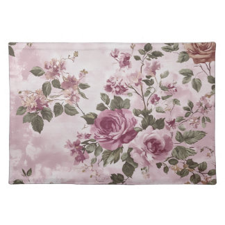 Vintage Pink Rose Floral Watercolor Cloth Placemat