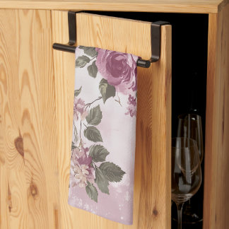 Vintage Pink Rose Floral Watercolor Kitchen Towel