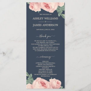 Vintage Pink Rose Floral Wedding Program