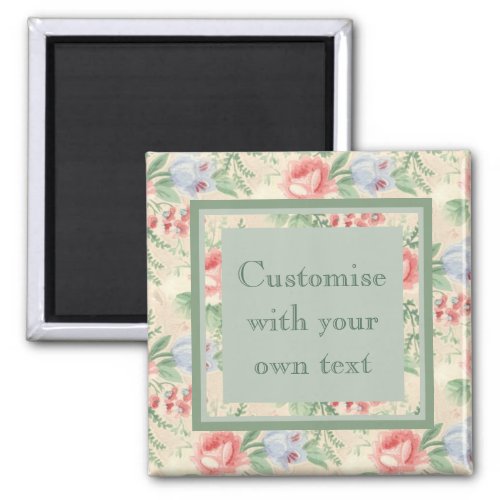 Vintage Pink Rose Flower Pattern Custom Text Magnet