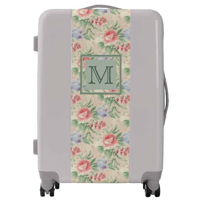 Vintage Pink Rose Flower Pattern Monogram Luggage (Front)