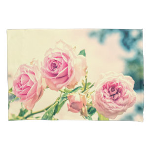 Vintage Pink rose flower Pillow Case