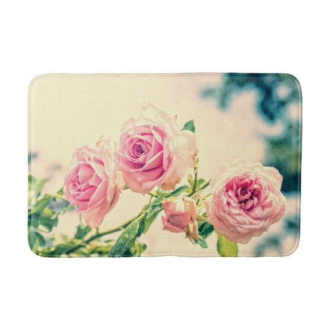 Vintage Pink rose flowers Bath Mat (Front)