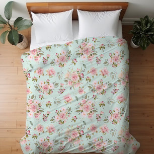 Vintage Pink Rose Flowers Floral Pattern Duvet Cover