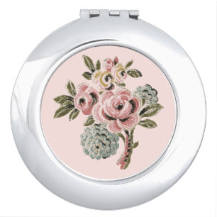 Vintage Pink Rose Folk Art Botanical Floral Bouque Compact Mirror