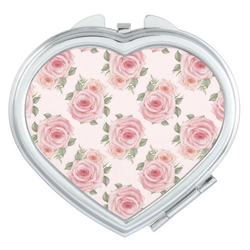 Vintage pink rose garden cottage floral pattern compact mirror