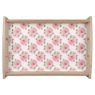 Vintage pink rose garden cottage floral pattern Serving Tray