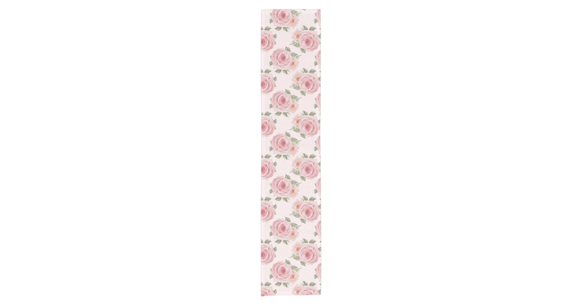 Vintage pink rose garden cottage floral pattern short table runner | Zazzle