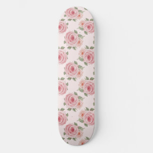 Vintage pink rose garden cottage floral pattern skateboard