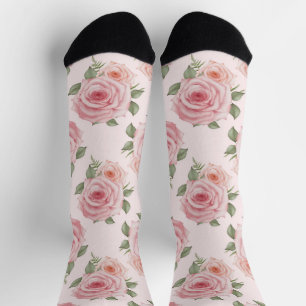 Vintage pink rose garden cottage floral pattern socks