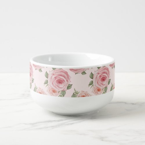 Vintage pink rose garden cottage floral pattern soup mug