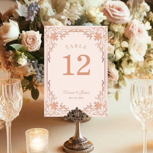 Vintage Pink Rose Gold Elegant Victorian Wedding  Table Number