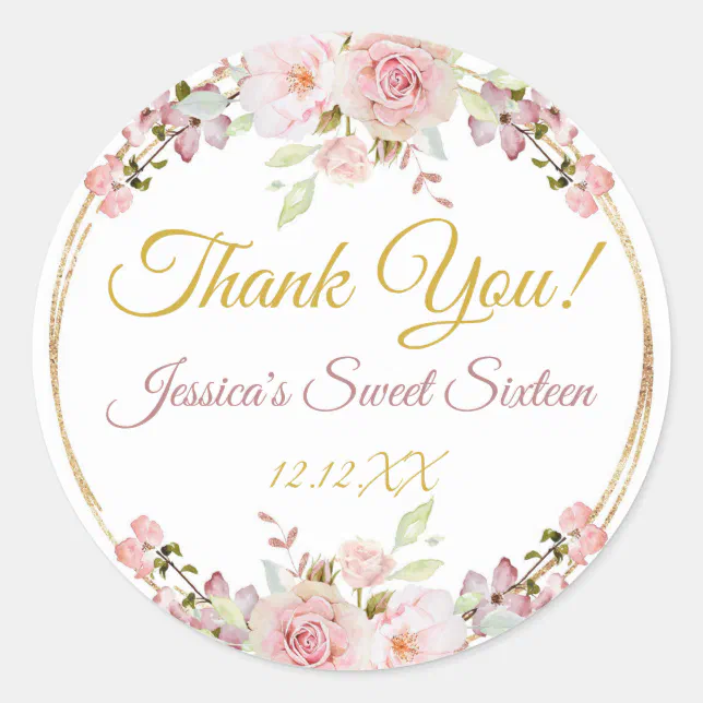 Vintage Pink Rose Gold Glitter Thank You Classic Round Sticker | Zazzle