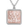 Vintage Pink Rose Gold Letter A Monogram Initial Silver Plated Necklace