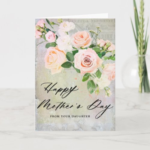 Vintage Pink Rose Happy Mothers Day Card