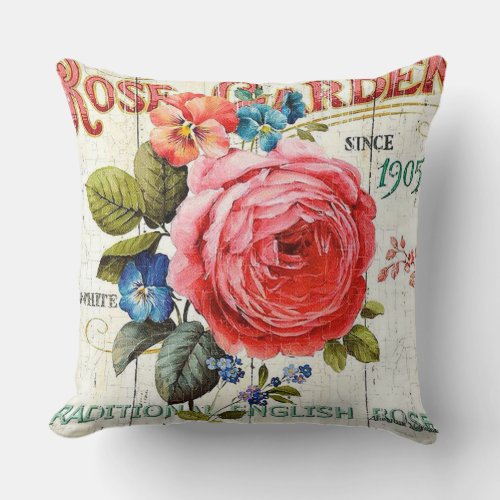 Vintage pink rose home office decor pillow