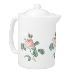 Vintage Pink Rose Illustration Teapot