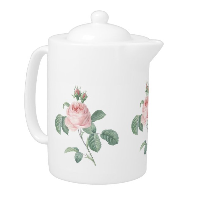 Vintage Pink Rose Illustration   Teapot (Left)