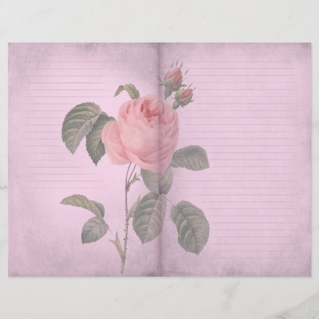 Vintage Pink Rose Journal Scrapbook Paper (Front)