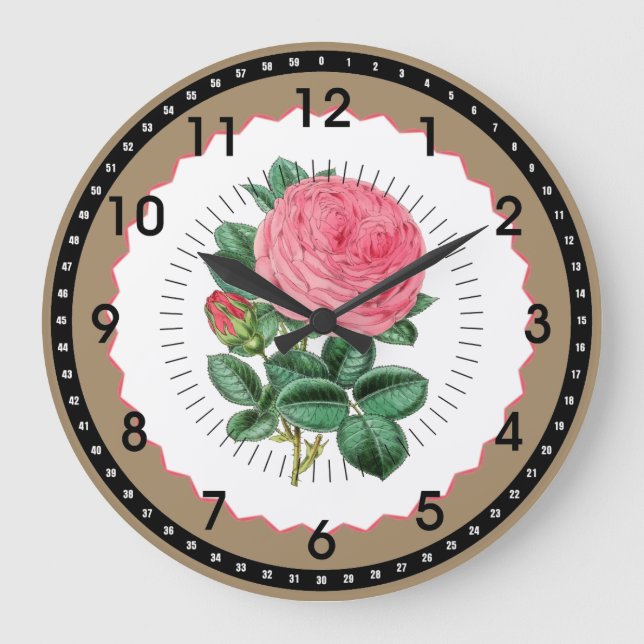 Vintage Pink Rose Large Clock (Front)