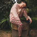 Vintage Pink Rose Minimalist Floral Green Leaf Leggings<br><div class="desc">This rose is from an old taken from Victorian period book. Like all Victorian Prints,  this one pink rose is hand-painted not computer generated. It was one truly beautiful flower in a bouquet. The result is shabby chic finish that give perfect modern yet slightly retro look to the leggings.</div>